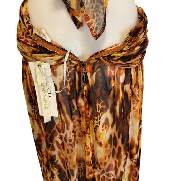 New NWT Bronx and Banco Fire Multi Color Semi Sheer Cut Out Maxi Dress - Picture 12 of 15